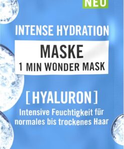 Sante Naturkosmetik Intense Hydration Masque Wonder 1 min, soin immédiat intensif pour cheveux démunis d'acide hyaluronique et complexe triple protéine, pour cheveux normaux à secs, végétalien, 20 ml