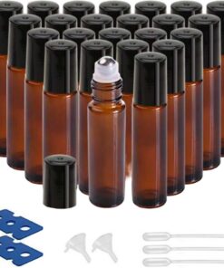 Lot de 24 flacons roulants vides en verre anti-fuite avec applicateur à bille épais avec outil de bricolage rechargeable pour huiles et parfums, 10 ml, marron.