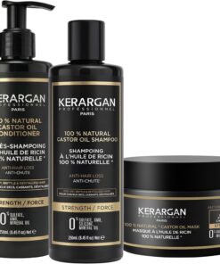 KERARGAN - Trio Ricin 3 Soins Anti-Chute Cheveux Cassants - 3x250ml | Shampoing, après-shampoing et masque, routine fortifiante pour nettoyer, démêler et nourrir les cheveux cassants