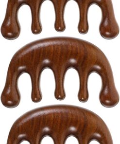 3 Pièces Peigne de Massage Bois de Santal Doré Exfoliant Chevelu Peigne Gua Sha à Dents Rondes Brosse Palmée pour Soin Capillaire Relaxation Profonde et Massage Méridien Du Corps
