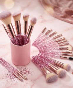 Lot de 18 pinceaux de maquillage professionnels à poils synthétiques doux avec manche pailleté pour fard à paupières, fond de teint, blush, anti-cernes, poudre, yeux