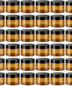 Loretoy Lot de 36 bocaux en plastique transparent avec couvercles, sans BPA, réutilisables, rechargeables pour sels de bain, cosmétiques, poudres, produits de beauté et petits accessoires, marron