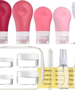 Gemice Lot de 16 flacons de voyage pour articles de toilette, approuvés par la TSA, contenants de voyage anti-fuite en silicone compressibles, accessoires de voyage de 56,7 g, 85 g pour shampooing,
