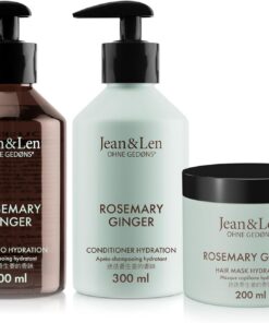 Jean & Len Set capillaire Rosemary & Ginger, 2 x 300 ml + 1 x 200 ml | Shampooing, après-shampooing & masque capillaire pour cheveux secs et ternes, parfum épicé, sans parabènes ni silicones