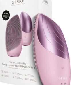 GESKE SmartAppGuided™ Sonic Thermo Brosse faciale | 6 en 1 | Nettoyage de la peau | Brosse nettoyante avec fonction thermique | Masseur facial | Brosse électrique pour le visage | Appareil de