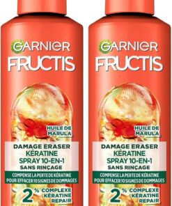 GARNIER Fructis - Spray Stop agressions - Soin Enrichi en huile d'Amla et Kératine végétale - Cheveux abîmés - Sans rinçage - 150ml (Lot de 2)