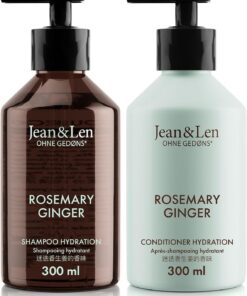 Jean & Len Set capillaire Rosemary & Ginger, 2x 300 ml | Shampooing & après-shampooing pour cheveux secs et ternes, hydrate, parfum épicé et frais, sans parabènes ni silicones