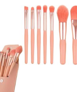 Lot de 8 pinceaux de maquillage avec trousse de maquillage, pinceaux synthétiques doux pour fond de teint, poudre, fard à paupières, anti-cernes, surligneur, kit de beauté adapté aux débutants, cadeau