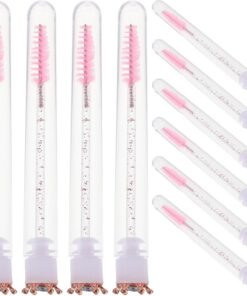 Angoily 10 Pièces Brosse à Mascara en Tube Rose de Couronne, Outil Portable en Plastique avec Paillettes, pour Maquillage et Soirées, Accessoire Chic et Réutilisable