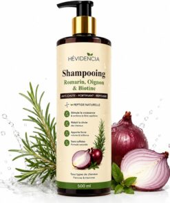 Shampooing Romarin, Oignon & Biotine 500 ml – Anti-Chute Cheveux – Fortifiant Repousse – Stimule la Croissance – Cheveux Fins et Clairsemés – Sans Sulfates