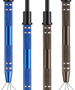 Lot de 4 pinces en acier inoxydable à 4 griffes pour ramasser les petites pièces - Pince à épiler en métal IC - Pince à épiler pour attraper les composants électroniques - Bronze et bleu