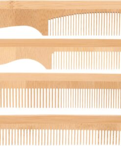 Ciieeo Lot de 4 Peignes en Bambou Portable Peignes à Dents Fines et Larges pour Cheveux Bouclés et Mouillés Écologiques Adaptés pour Coiffage Quotidien et Soins Capillaires