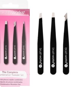 Brushworks HD 4 Piece Combination Tweezer Set Lot de pinces à épiler combinées Black