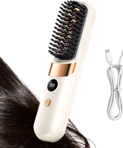 Brosse Lisseuse Cheveux Sans Fil Affichage Température et Fonction Curling | Brosse et Peigne Coiffant pour Femmes pour Salon Maison Soin Capillaire Femmes Filles