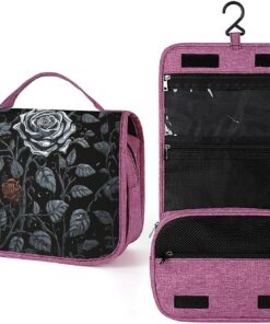Trousse de toilette gothique rose pour homme et femme, trousse de maquillage portable à crochet de suspension, trousse de maquillage pour accessoires, shampooing, conteneur pleine grandeur