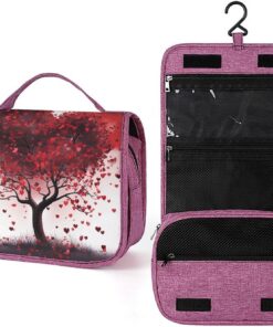 Trousse de toilette rouge en forme de cœur pour homme et femme, crochet de suspension portable, trousse de maquillage pour accessoires, shampooing, conteneur pleine grandeur, articles de