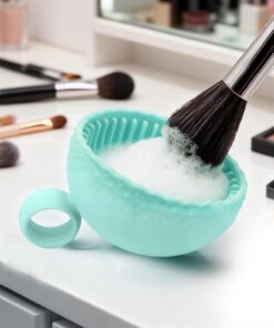 Bol de nettoyage portable pour pinceaux de maquillage avec poignée (vert)