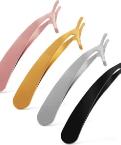 Healvian 4 Pièces Outils Applicateurs de Faux Cils Acier Inoxydable Pince Ergonomique pour Extensions de Cils Ajustement et Retrait Facile