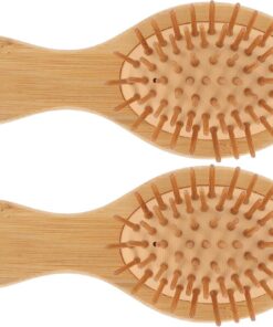 Lot de 2 Peignes Ovales en Bois de Nanbu avec Amortisseur D’air, Mini Peignes de Massage Portables Légers, Démêlants et Confortables pour Soins Capillaires à Domicile et Voyage