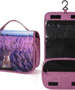 Trousse de toilette romantique lavande pour homme et femme, trousse de maquillage portable à crochet de suspension, trousse de maquillage pour accessoires, shampooing, conteneur pleine