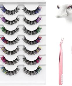 Lot de 7 paires de cils colorés en forme d'oie avec pince à épiler et brosse réutilisables 3D pour porche de 58,4 cm, accessoires pour décoration extérieure