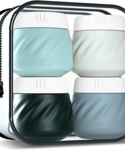 Gemice Lot de 4 récipients de voyage pour articles de toilette, pots à crème en silicone, approuvés par la TSA - Avec sac transparent - Accessoires de voyage étanches avec couvercle pour cosmétiques,