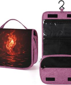 Trousse de toilette rouge flamme pour homme et femme, sac de maquillage portable à crochet de suspension, trousse de maquillage pour accessoires, shampooing, conteneur pleine grandeur