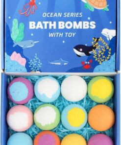 Bubble Bath Ball - 12 Piece Set | Sea Theme Shower Balls with Random Toys Inside, 60g Each Body Wash Ball for Women Self Care, Spa Home Travel Bathroom Hotel Birthday Gift