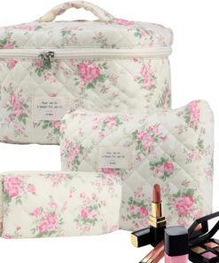 - Lot de 3 trousses de maquillage - Trousse de toilette - Trousse de | toilette en coton mignon pour pinceaux de maquillage - Organisateur esthétique pour femme, b, Siehe Beschreibung, Voir descri