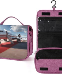 Trousse de toilette en forme d'avion avec tapis rouge pour homme et femme, crochet de suspension portable, trousse de maquillage pour accessoires, shampooing, conteneur pleine grandeur