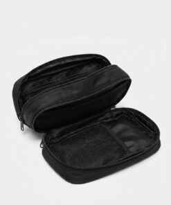 Trousse de toilette de voyage double couche de grande capacité pour maquillage portable pour un usage quotidien, noir, Minimaliste