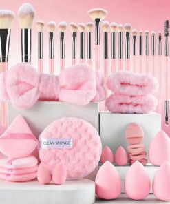 Lot de 40 pinceaux de maquillage et outils de maquillage pour fond de teint, fard à paupières et pinceaux de maquillage pour le visage, rose