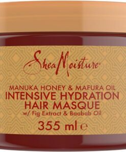 SheaMoisture Masque Hydratation Intensive, Pour Cheveux Bouclés, Crépus et Abîmés, Cheveux Doux et Régénérés, Hydratation Intense, Miel de Manuka, Huile de Mafura et Beurre de Karité, 355 ml