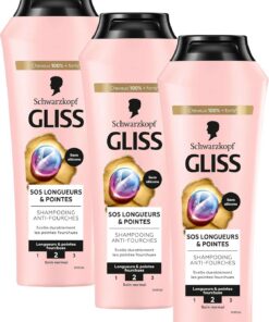 Schwarzkopf - Gliss - Shampoing SOS Longueur & Pointes - Anti-fourches - Répare & Renforce la Fibre des Cheveux - Pour Longueurs et Pointes Fourchues - 91% d'Ingrédients d'Origine Naturelle - 250 ml