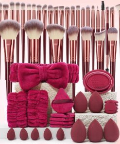 Lot de 54 pinceaux de maquillage et éponges de maquillage pour liquide, crème et poudre - Brosse de polissage, estompage et pinceau pour le visage