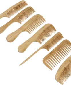 Ciieeo Lot de 7 Peignes et Brosses à Cheveux en Bambou Naturel, Anti-statique, Large Denture, pour Cheveux Épais, Fins, Bouclés et Raides, Soins Capillaires Quotidiens et Plusieurs styles