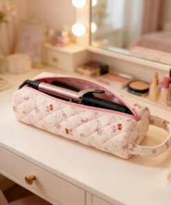 Sac de voyage matelassé pour outils de cheveux, organiseur portable pour produits de toilette, pochette de transport souple pour sèche-linge et outils (cerise)