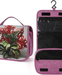 Trousse de toilette à fleurs rouges et vertes pour homme et femme, trousse de maquillage portable à crochet de suspension, trousse de maquillage pour accessoires, shampooing, conteneur pleine
