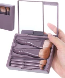 Qianyu Lot de petits pinceaux de maquillage de voyage professionnels portables avec étui rigide et miroir intégré pour femmes et filles