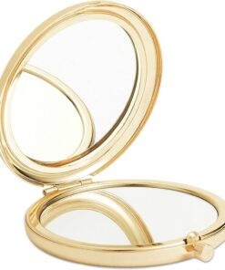 Miroir de maquillage de voyage, miroir compact pliable double face en métal doré, accessoire de poche pour sac à main, maquillage et retouche quotidienne