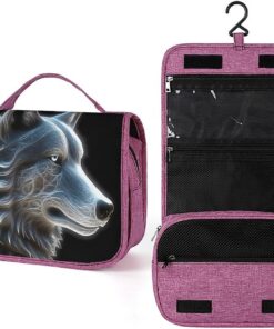 Trousse de toilette 3D loup pour homme et femme, crochet de suspension portable, trousse de maquillage pour accessoires, shampooing, conteneur pleine grandeur, articles de toilette