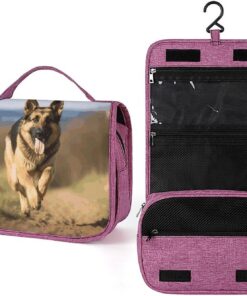 Trousse de toilette en forme de chien berger allemand pour homme et femme, trousse de maquillage portable à crochet de suspension, trousse de maquillage pour accessoires, shampooing