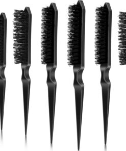 Yaomiao Lot de 6 brosses à taquiner pour cheveux fins, brosse queue de rat, brosse à trois rangées pour peigner le dos, taquiner les racines, soins capillaires, massage du cuir chevelu (noir)