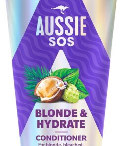 Aussie SOS Blonde & Hydrate Après-shampoing 350 ml pour cheveux décolorés, mèches et cheveux gris, démêle et adoucit, tout en hydratant les blonds secs et les cheveux argentés