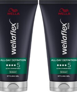 Wellaflex Men All-Day Definition Gel coiffant ultra forte tenue | Gel capillaire végétalien | Testé dermatologiquement et sans silicone | 150 ml (Lot de 2)