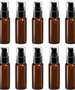 Lot de 10 flacons de voyage à pompe en plastique transparent avec bouchon noir pour lotion, crème, huile essentielle (marron)