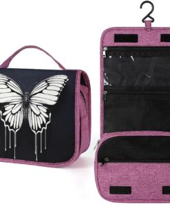 Une trousse de toilette papillon noir et blanc pour homme et femme, crochet de suspension portable, trousse de maquillage, trousse de maquillage pour accessoires, shampooing, conteneur pleine