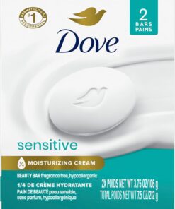 Dove Beauty Bar More Moisturizing Than Bar Soap for Softer Skin, Fragrance Free, Hypoallergenic Sensitive Skin With Gentle Cleanser 3.75 oz, 2 Bars