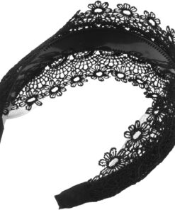 OUNONA Bandeau en Dentelle Noir Large Fleurs, Accessoire Cheveux Extensible Antidérapant pour Femme, Foulard Élégant Polyvalent pour Soins Capillaires et Usage Quotidien