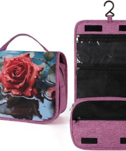 Trousse de toilette rose rouge dans l'eau pour hommes et femmes, trousse de maquillage portable à crochet de suspension, trousse de maquillage pour accessoires, shampooing, conteneur pleine